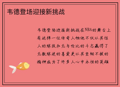 韦德登场迎接新挑战